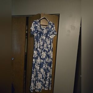 Blue and White Floral Maxi Dress